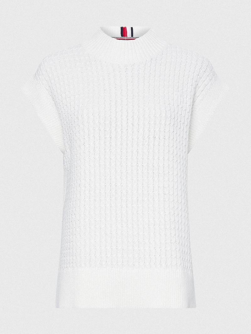 Női Tommy Hilfiger Knit Mockneck Vest Pulóverek Fehér | HU 356XYU